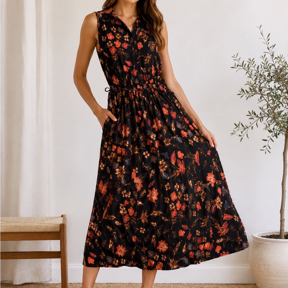 Ulla Johnson Black Maxi Dress with Peach Floral Print